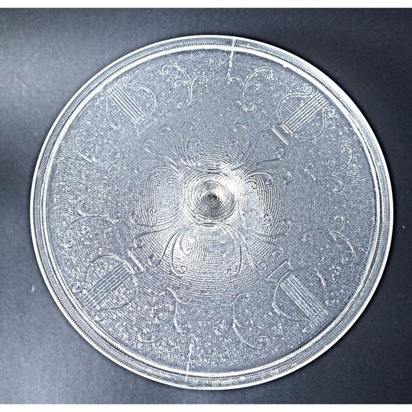 Vintage Cake Plate Harp Pattern Jennette Glass Company 1960's - Picture 4 of 5